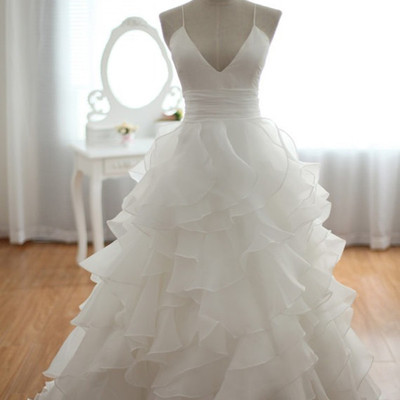 V-neck empire waist draping wedding dress ,bridal gown,wd160035 - Thumbnail 5