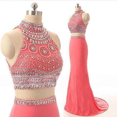 Two piece beaded chiffon evening dresses prom dresses pst0089