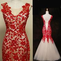 Burgundy Lace Celebrity Prom Dresses Tulle Skirt pst0090 - Thumbnail 1