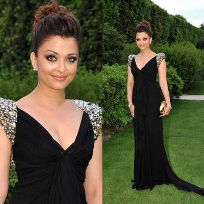 Black chiffon prom gowns evening dresses beaded cap sleeves pst0096