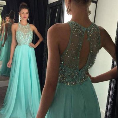 Halter chiffon prom gowns homecoming dresses beads keyhole back pst0097