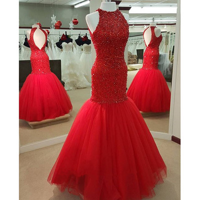 Mermaid read celebrity prom dresses tulle skirt pst0114
