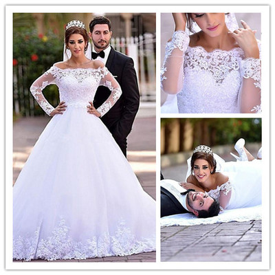 Wedding dress,wedding gown,long sleeves wedding dress,lace wedding dress,lace bridal gowns, long sleeves bridal gowns,plus size wedding brida,pd160044 - Thumbnail 4