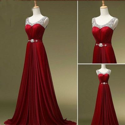 Red beaded a line celebrity prom gowns pst0120
