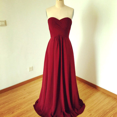 Burgundy chiffon prom dresses bridesmaid dresses sweetheart pst0083