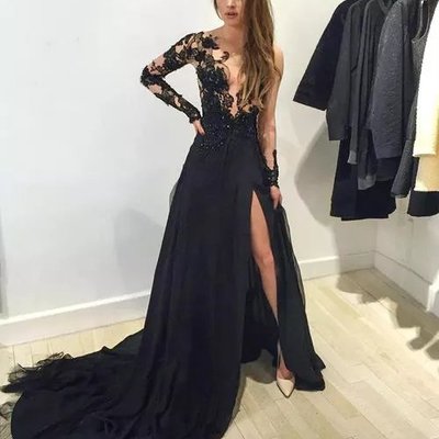 2016 black tulle and lace celebrity evening dresses prom gowns pst0143