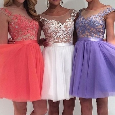 Knee length lace and tulle homecoming dresses prom gowns pst0148