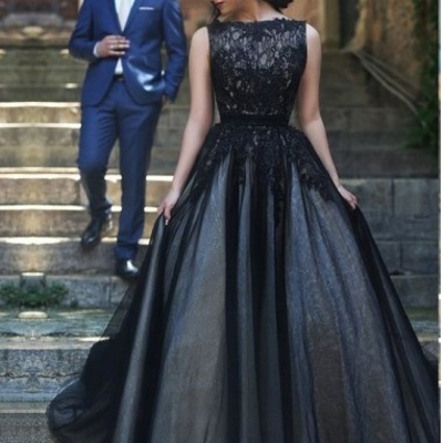 Black celebrity dresses lace and tulle prom gowns pst0150