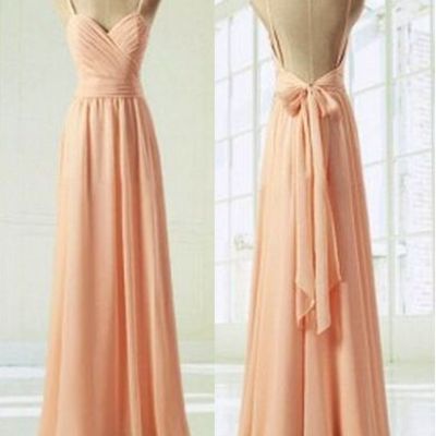 Chiffon prom dresses spaghetti straps with back bowknot pst0152