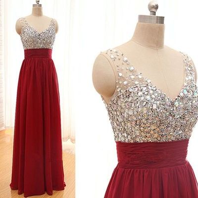 Sheeth beads bodice and chiffon prom dresses pst0160