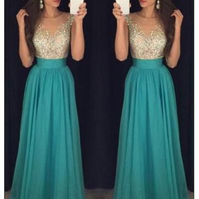 Elegant a-line beading green long prom dress,sweet graduation dress,cheap evening dresses