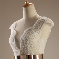 Beading prom dress, long prom dress, white prom dress, cap sleeve prom dress, deep v-neck prom dress, popular prom dress, elegant prom dress, PD15398 - Thumbnail 2