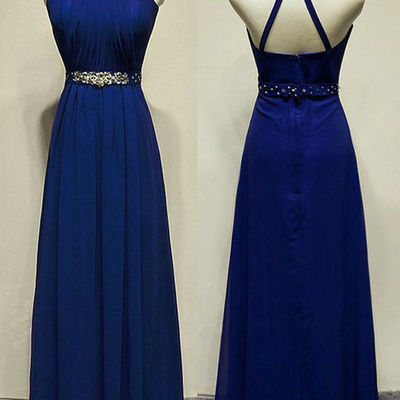 Royal blue chiffon prom dresses evening gowns long pst0186