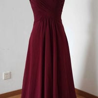 Burgundy Chiffon Prom Dresses Spagetti Straps pst0196 - Thumbnail 1