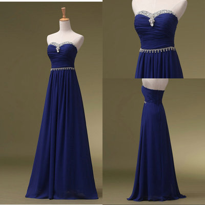 Royal blue chiffon and beads prom dresses graduation party gowns pst0201