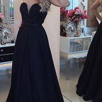 Sexy A Line Deep V Black Open Back Prom Gowns Evening Dresses pst0170 - Thumbnail 1