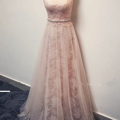 Pearl pink lace and tulle prom dresses evening dresses pst0168