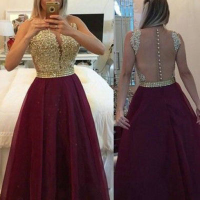 Sexy tulle and lace prom dresses open back burgundy pst0202
