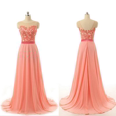 Illusion neckline lace bodice chiffon skirt celebrity prom dresses pst0214