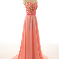 Illusion Neckline Lace Bodice Chiffon Skirt Celebrity Prom Dresses pst0214 - Thumbnail 1