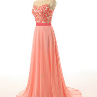 Illusion Neckline Lace Bodice Chiffon Skirt Celebrity Prom Dresses pst0214 - Thumbnail 2