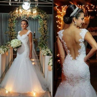 Wedding dress,cap sleeve wedding dress,gorgeous wedding dress,hollow back sexy wedding dress,plus size wedding brida,pd160066 - Thumbnail 1