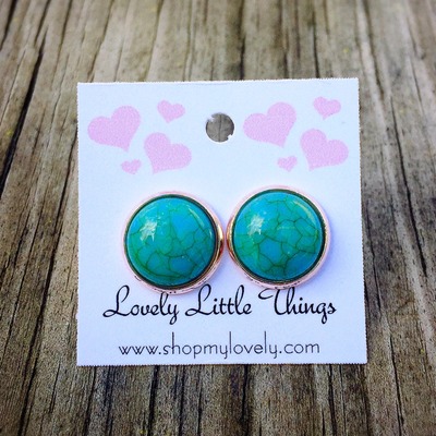 12mm turquoise studs with rose gold setting 