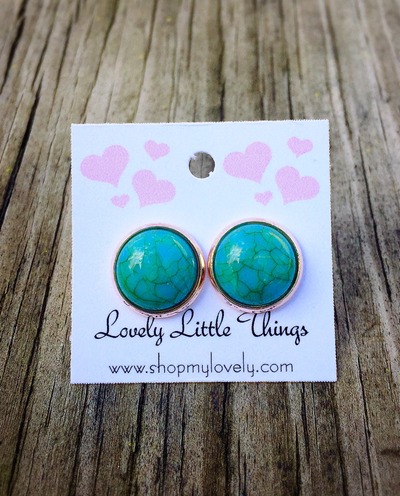 12mm Turquoise Studs with Rose Gold Setting 