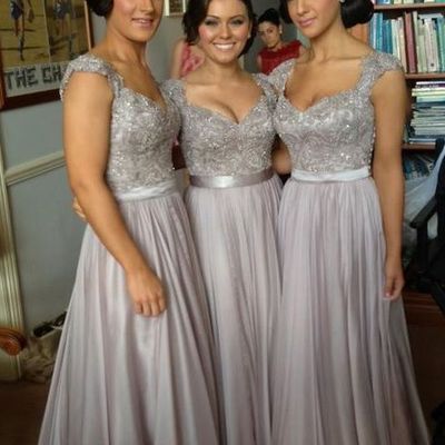Chiffon floor length lace bridesmaid dresses pst0230