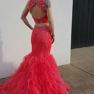 2016 red two piece mermaid celebrity prom dresses graduation party gowns pst0270
