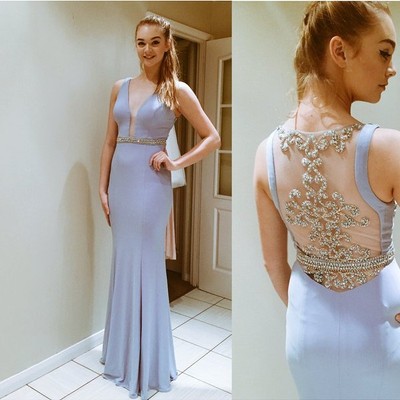 Ice blue prom dress, long prom dress,mermaid prom dress, charming prom dress, cheap prom dress, evening dress, e4847 - Thumbnail 5