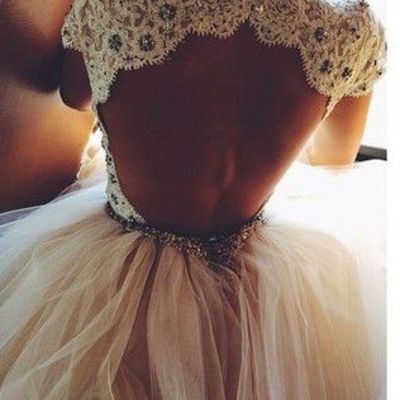 Shedress pretty backless lace beading tulle short wedding dress low back style - Thumbnail 5
