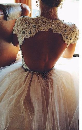 Shedress Pretty Backless lace beading Tulle short wedding dress low back style