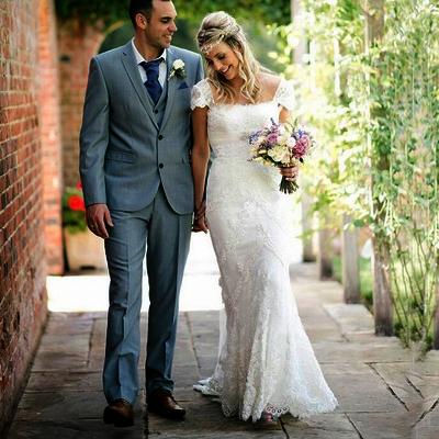 Wedding dress,wedding gown,cap sleeves wedding dress,lace wedding dress,lace bridal gowns,mermaid bridal gowns,plus size wedding dress,pd160084 - Thumbnail 3