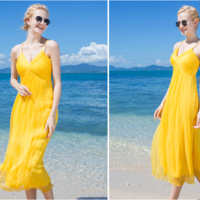 BOHEMIAN STYLE YELLOW SUMMER SILK DRESS 70015310915 - Thumbnail 1