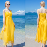 BOHEMIAN STYLE YELLOW SUMMER SILK DRESS 70015310915 - Thumbnail 2