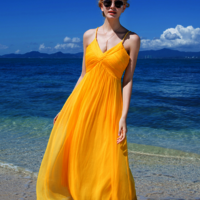 BOHEMIAN STYLE YELLOW SUMMER SILK DRESS 70015310915 - Thumbnail 3