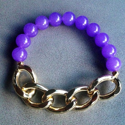 Lavender jade & silver chain link bracelet