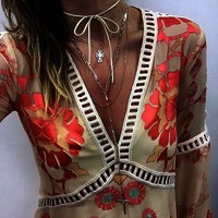 BOHEMIAN STYLE DEEP V NECK CHIFFON DRESS - Thumbnail 2