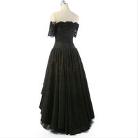 Black Prom Dresses Hi-Lo Dresses with Sleeves pst0293 - Thumbnail 2