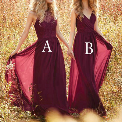 Mismatched burgundy bridesmaid dresses floor length pst0299