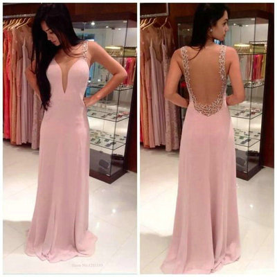 Lace prom dresses v neckline open back floor length pst0301
