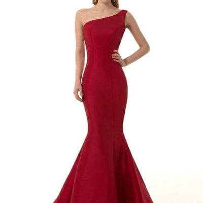 One shoulder mermaid burgundy prom dresses evening dress pst0320