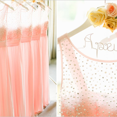 2016 pink tulle and beads bridesmaid dresses floor length pst0333