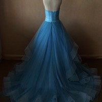 blue prom dress, long prom dress,sweetheart prom dress, charming prom dress, puffy prom dress, party dress, E4327 - Thumbnail 1