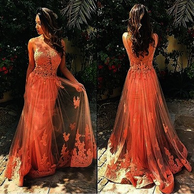 Lace prom dress, long prom dress,peach prom dress, 2016 prom dress, custom prom dress, party dress, e42227