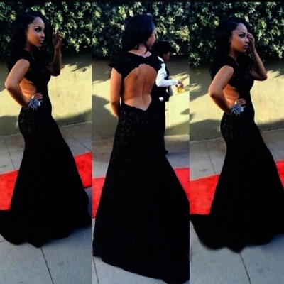 Lace prom dress, long prom dress,black prom dress, mermaid prom dress, backless prom dress, evening dress, e42229 - Thumbnail 5