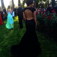 lace prom dress, long prom dress,black prom dress, mermaid prom dress, backless prom dress, evening dress, E42229 - Thumbnail 1