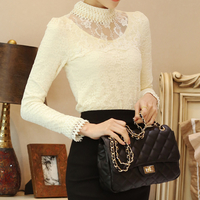 S-3XL Apricot Skinny Long-Sleeve Lace Shirt SP165541 - Thumbnail 1