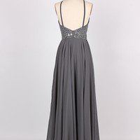 Spaghetti strap beading bare back chiffon prom dress beading prom dress fashion evening gown - Thumbnail 1